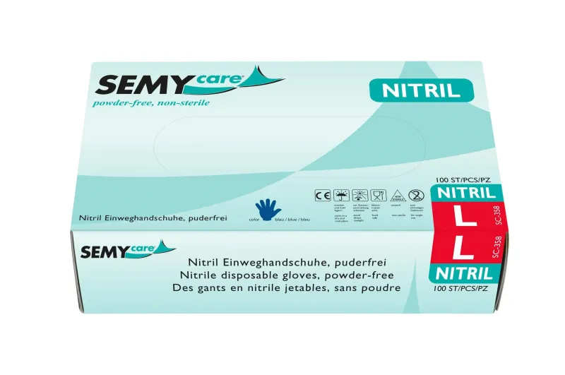 SemyCare Nitril-Einweghandschuhe blau, puderfrei, 10 x 100 Stück, SemyCare